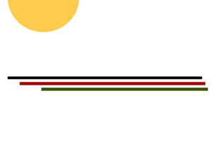 Un demi-soleil au dessus de trois lignes horizontales de couleurs noire, rouge et verte