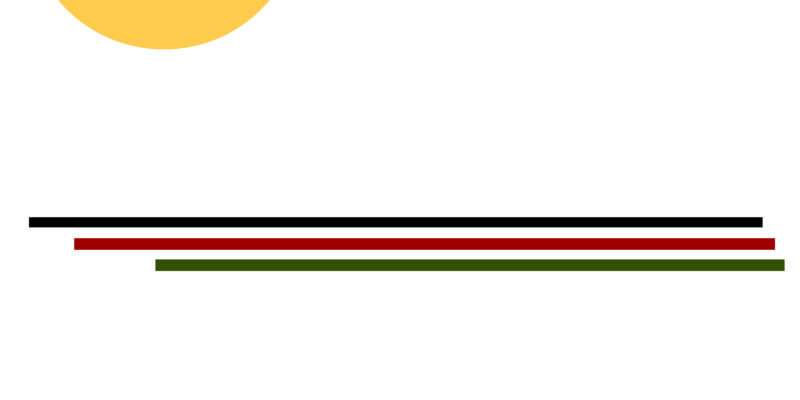 Un demi-soleil au dessus de trois lignes horizontales de couleurs noire, rouge et verte