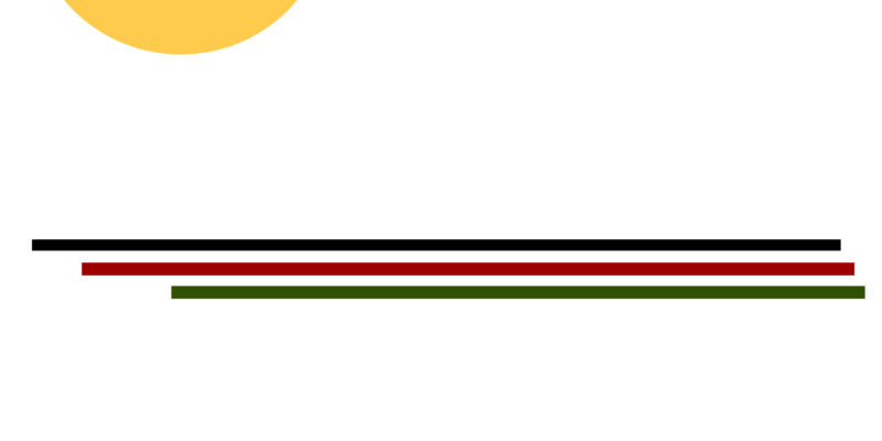 Half a sun above three stripes colors black, red and green